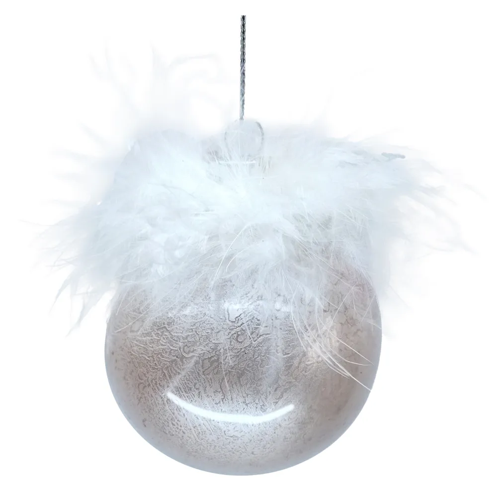 Hot Christmas Forever ORN GLASS BALL 3″ PINK FROSTED WITH FEATHERS