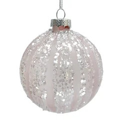 Discount Christmas Forever ORN GLASS BALL 3″ PINK FROST MELON W/ WHITE ICE GLITTER