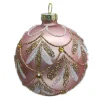 Outlet Christmas Forever ORN GLASS BALL 3″ PINK MATT SCALLOP W/ GOLD/WHITE GLITTER