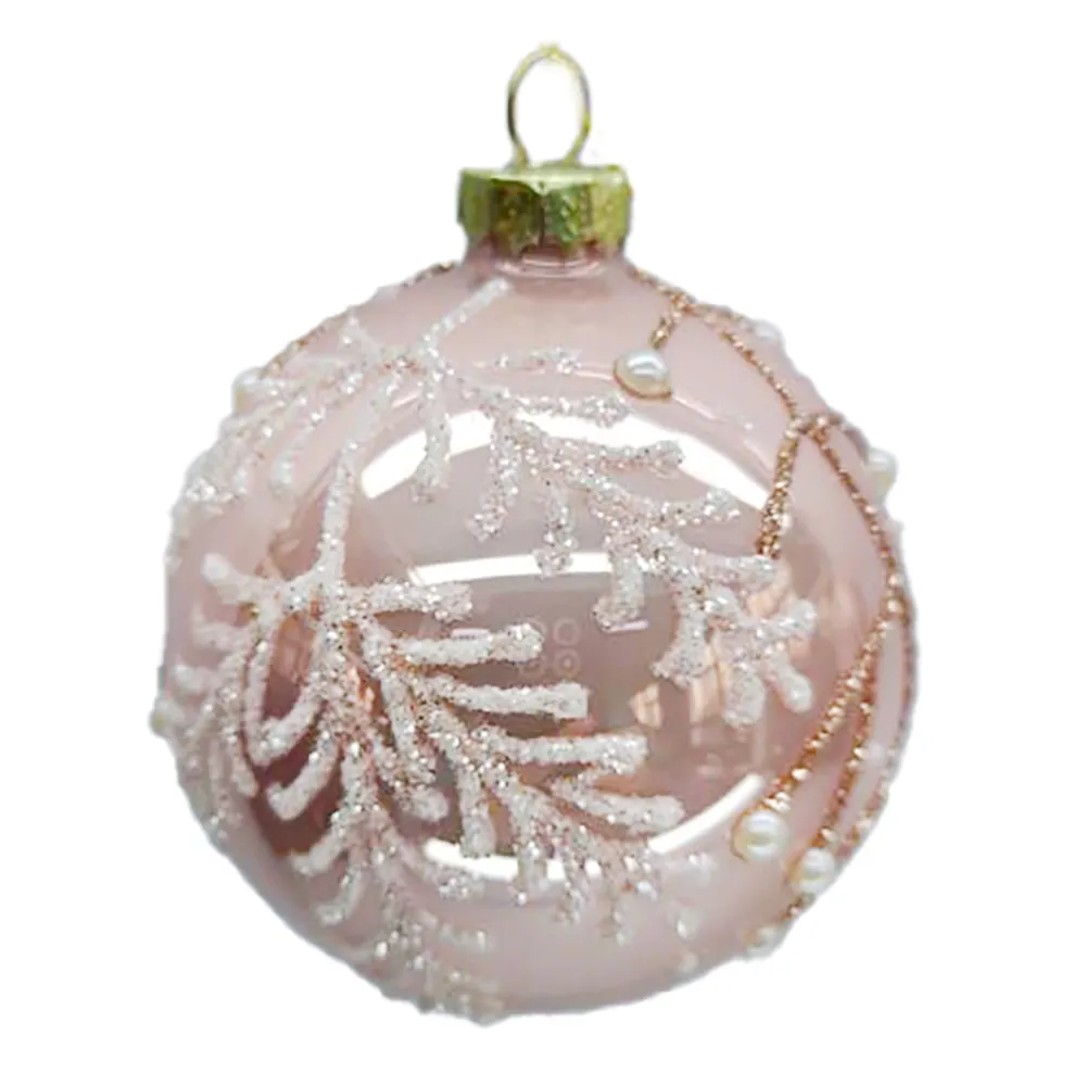 Best Christmas Forever ORN GLASS BALL 3″ PINK SHINY W/ PEARL & GOLD GLITTER