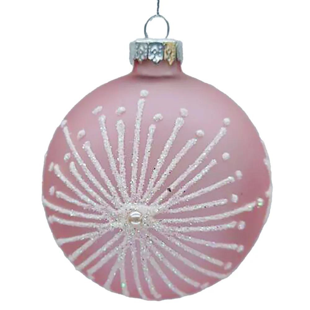 Discount Christmas Forever ORN GLASS BALL 3″ PINK W/ WHITE STARBURST