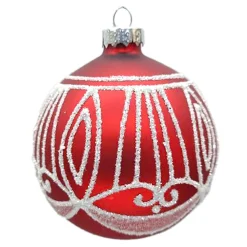 Online Christmas Forever ORN GLASS BALL 3″ RED MATT SCALLOP W/ WHITE GLITTER