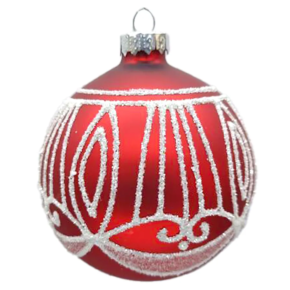 Online Christmas Forever ORN GLASS BALL 3″ RED MATT SCALLOP W/ WHITE GLITTER