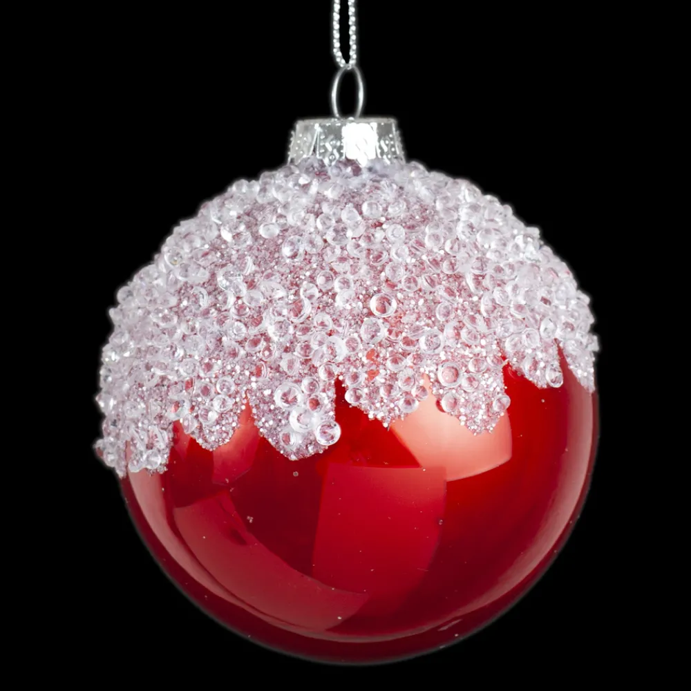 New Christmas Forever ORN GLASS BALL 3″ RED W/ICE TOPPING