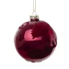 New Christmas Forever ORN GLASS BALL 3″ RED-BURGUNDY SHINY W/ FLOCKED SWIRL PATTERN