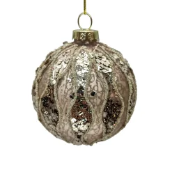 Discount Christmas Forever ORN GLASS BALL 3″ ROSE GOLD W/CHAMP WAVE PATTERN