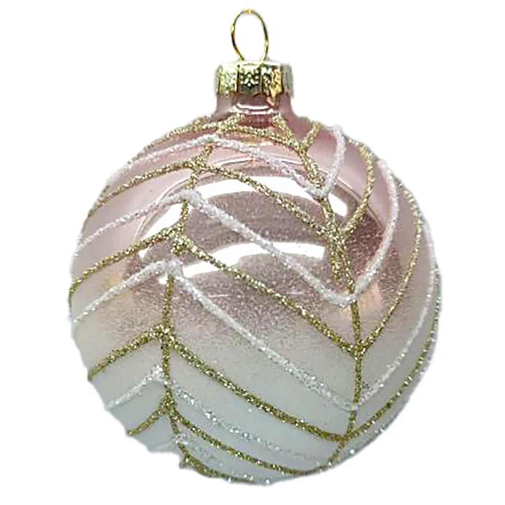 Sale Christmas Forever ORN GLASS BALL 3″ ROSE GOLD SHINY W/ CHAMP./WHITE GLITTER