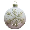 Hot Christmas Forever ORN GLASS BALL 3″ ROSE GOLD SHINY/WHITE W/ GOLD SNOWFLAKE