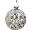 New Christmas Forever ORN GLASS BALL 3″ SILVER ANTIQUE DIAMOND PATTERN
