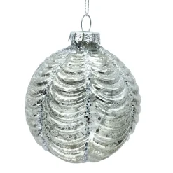 Christmas Forever ORN GLASS BALL 3″ SILVER ANTIQUE SCALLOPED PATTERN