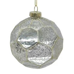 Outlet Christmas Forever ORN GLASS BALL 4″ SILVER ANTIQUE HEXAGON PATTERN