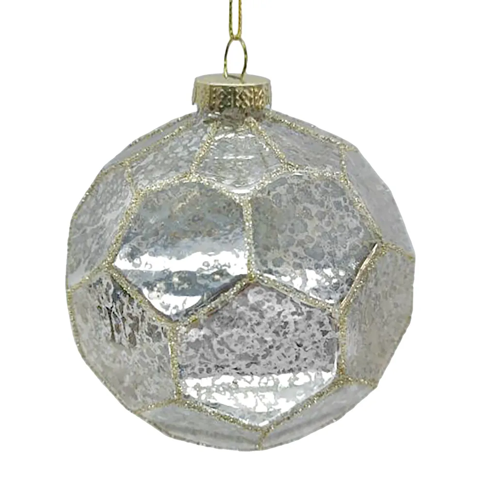 Outlet Christmas Forever ORN GLASS BALL 4″ SILVER ANTIQUE HEXAGON PATTERN
