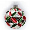 Hot Christmas Forever ORN GLASS BALL 3″ SILVER EMBOSSED RED & GRREN NET PATTERN