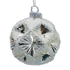 New Christmas Forever ORN GLASS BALL 3″ SILVER FROST DIAMOND W/ ICE GLITTER