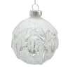 Christmas Forever ORN GLASS BALL 3″ SILVER W/ WHITE LEAF PATTERN
