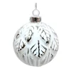 Christmas Forever ORN GLASS BALL 3″ WHITE EMBOSSED LEAF W/ WHITE PAINT