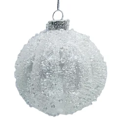 Hot Christmas Forever ORN GLASS BALL 3″ WHITE FROST MELON W/ ICE GLITTER