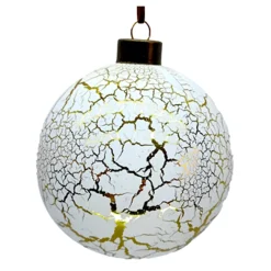 Best Christmas Forever ORN GLASS BALL 4″ WHITE GOLDEN CRACKLE LOOK LOOK