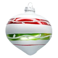 Discount Christmas Forever ORN GLASS BALL 3″ WHITE MATT W/ RED/GREEN LINE