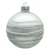 Sale Christmas Forever ORN GLASS BALL 3″ WHITE MATT RING W/ WHITE/SILVER GLITTER