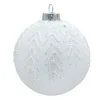 Hot Christmas Forever ORN GLASS BALL 3″ WHITE MATT FROST LEAF W/ GLITTER