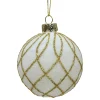 Christmas Forever ORN GLASS BALL 3″ WHITE W/ GOLD DIAMOND GLITTER