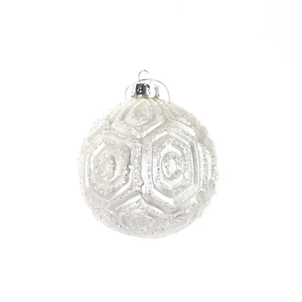 New Christmas Forever ORN GLASS BALL 3″ WHITE W/ HEX PATTERN