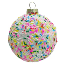 Outlet Christmas Forever ORN GLASS BALL 3″ WHITE W/ MULTI CANDY SPRINKLE
