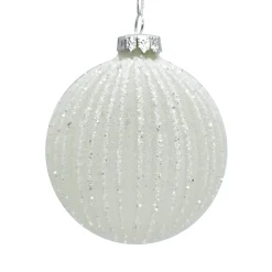 Best Christmas Forever ORN GLASS BALL 3″ WHITE W/ICE GLITTER STRIPES