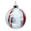 Hot Christmas Forever ORN GLASS BALL 4″ WHITE/RED MARBLE LOOK