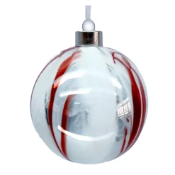 Hot Christmas Forever ORN GLASS BALL 4″ WHITE/RED MARBLE LOOK