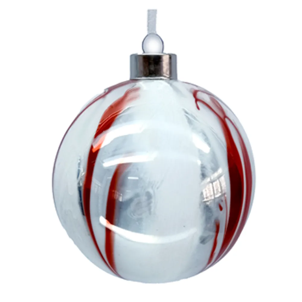 Hot Christmas Forever ORN GLASS BALL 4″ WHITE/RED MARBLE LOOK