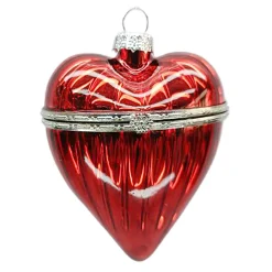Best Christmas Forever ORN GLASS BALL HEART BOX 4″ RED SHINY