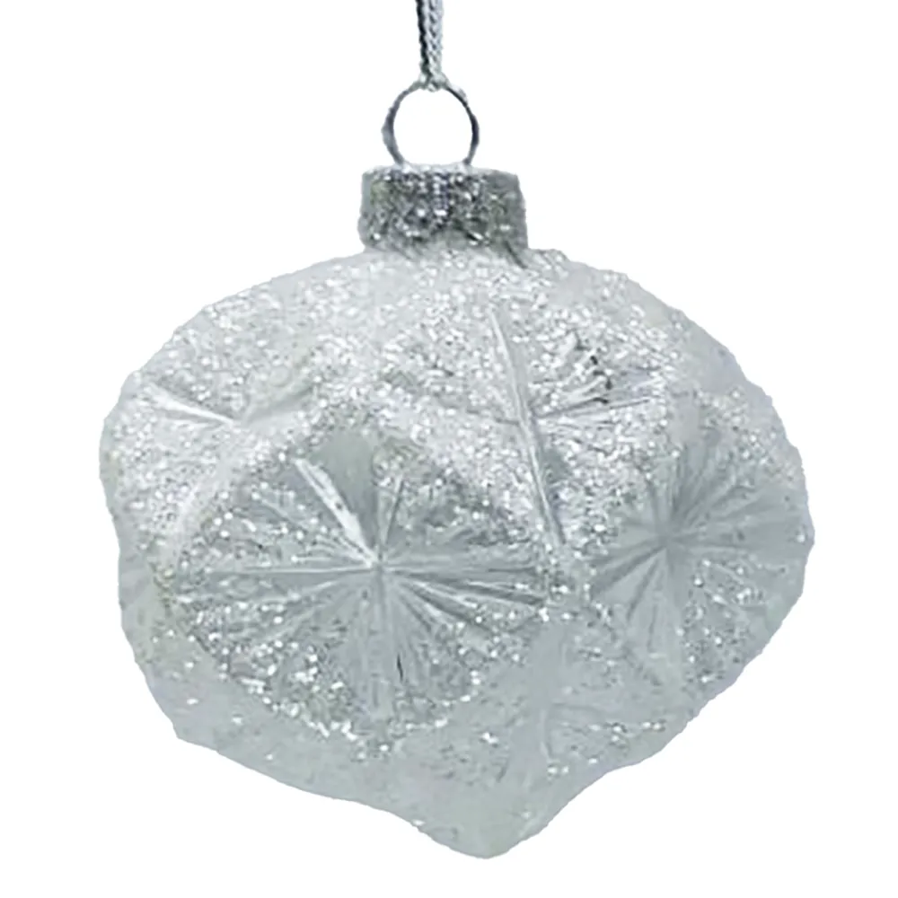 New Christmas Forever ORN GLASS OLIVE 3″ WHITE FROST DIAMOND W/ ICE GLITTER