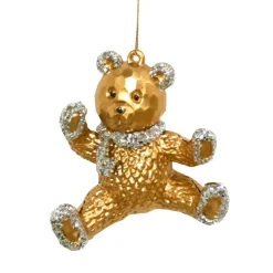 Best Christmas Forever ORN GOLD BEAR SITTING 3″ MATT GOLD W/ SILVER GLITTER