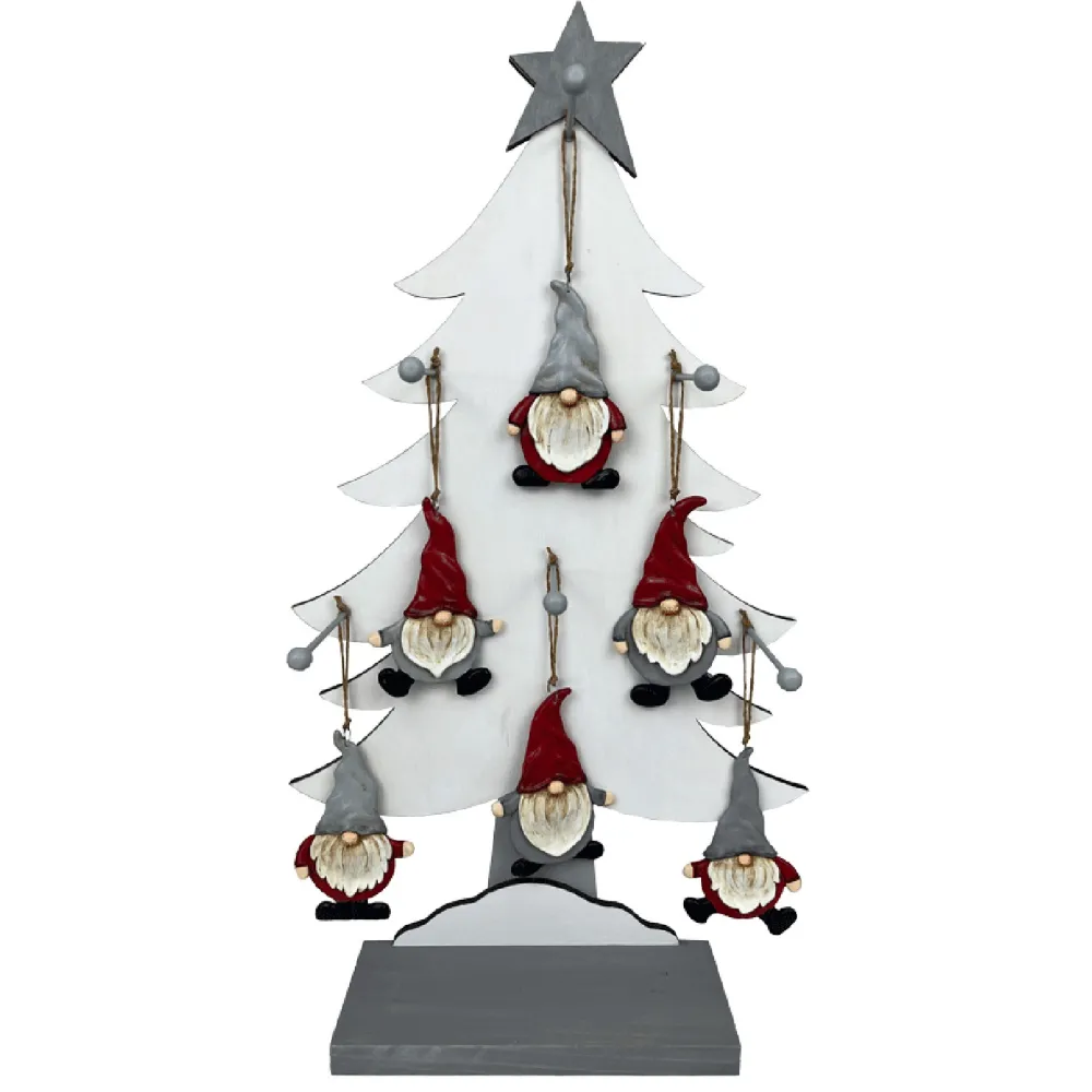 Christmas Forever ORN GRAY RED POLYRESIN GNOME 4.5″ 6/S W/ DISPLAY
