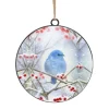 Best Christmas Forever ORN METAL DISC 4″ BLUE BIRD ON A TREE BRANCH SNOWING