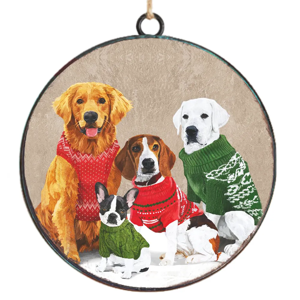 Sale Christmas Forever ORN METAL DISC 4″ DOGS