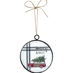 Sale Christmas Forever ORN METAL DISC 4″ RED TRUCK W/ TREE ON TOP