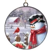 Clearance Christmas Forever ORN METAL DISC 4″ SNOWMAN & CARDINAL