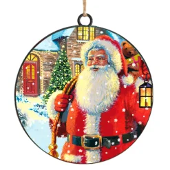 Outlet Christmas Forever ORN METAL DISC 4″ VINTAGE SANTA
