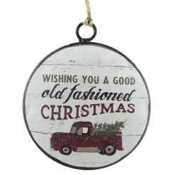 Outlet Christmas Forever ORN METAL DISC 4″ W/RED CAR PIC