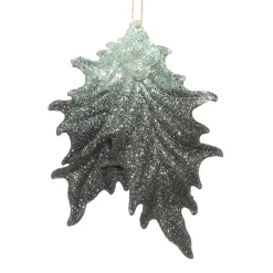 Best Christmas Forever ORN MINT/DK FOREST GRN HOLLY LEAVES 4.25″ W/ GLTR.