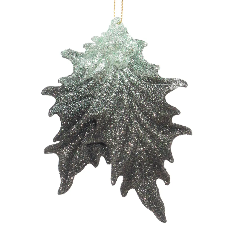 Best Christmas Forever ORN MINT/DK FOREST GRN HOLLY LEAVES 4.25″ W/ GLTR.