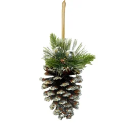 Sale Christmas Forever ORN NAT. PINECONE 4.25″ W/PINE & RIBBON & BALL SILVER