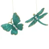 Sale Christmas Forever ORN PEACOCK BUTTERFLY & DRAGONFLY 4″ W/ JEWEL & GOLD GLTR. 2/S