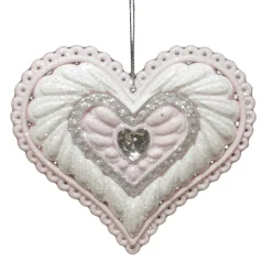 Best Christmas Forever ORN PINK/ WHITE ICE HEART 4″ W/ JEWEL & GLITTER