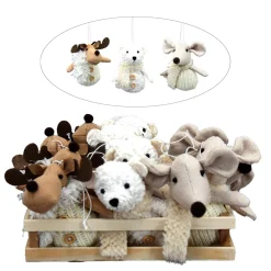 Best Christmas Forever ORN PLUSH MOOSE, BEAR & MOUSE PLUSH 5″ CREAM/NATURAL 3 ASSTD.