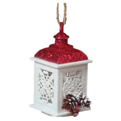 Best Christmas Forever ORN RED / WHITE ENGRAVED OIL LAMP 4″ W/ FROST GLITTER