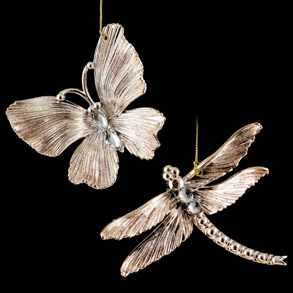 Best Christmas Forever ORN ROSE GOLD BUTTERFLY /DRAGONFLY 4″SHINY W/ SAND GOLD GLTR 2 ASST